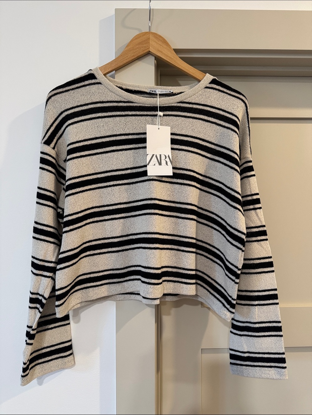 ZARA Cream & Black Striped Knit Sweater